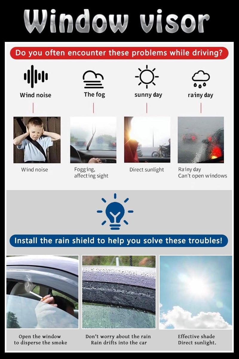 BriYorWay Vent Shades Rain Guards for Volkswagen Jetta 2006 2007 2008 2009 2010 Accessories, for Volkswagen Jetta Window Deflectors Window Visors - Image 3
